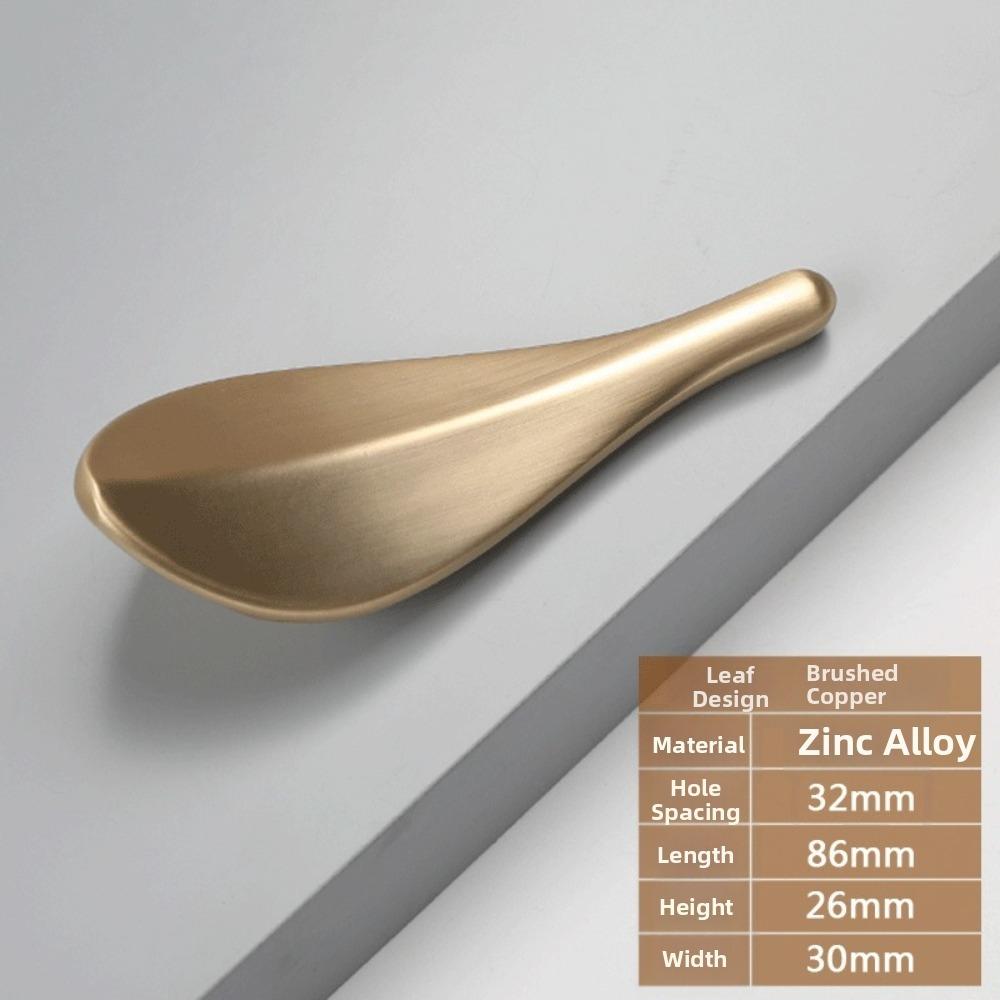 Metal Finish Drawer Pull Handle Loquat Leaf Shape Door Handle Pull Wardrobe Use