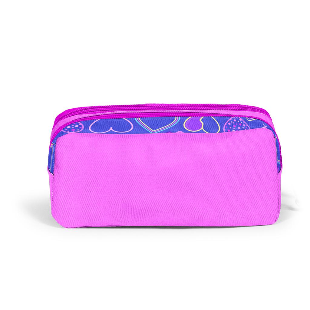 coral high Kids Light Pink Lavender Heart Patterned Two Compartment Pencil Bag 22280