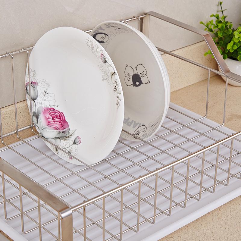 304 Stainless Steel Single Layer Kitchen Storage Rack with Chopstick Basket and Dish Drain