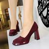 9987 Retro High-end Square Head Suede Women's Shoes Waterproof Table Thick Heel Super High Heel Single Shoes Plain Simple High Heels