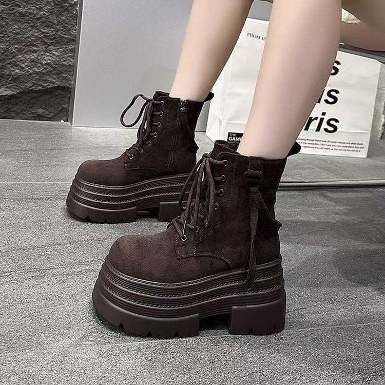Lace-up super thick-soled Martin boots, autumn and winter new Spice Girl style, small man increases height and shows legs, thin locomotive short boots