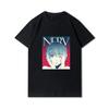 Футболки унисекс с принтом Evangelion размера плюс S-3XL, хлопковые топы с круглым вырезом, летние повседневные черные футболки в стиле аниме