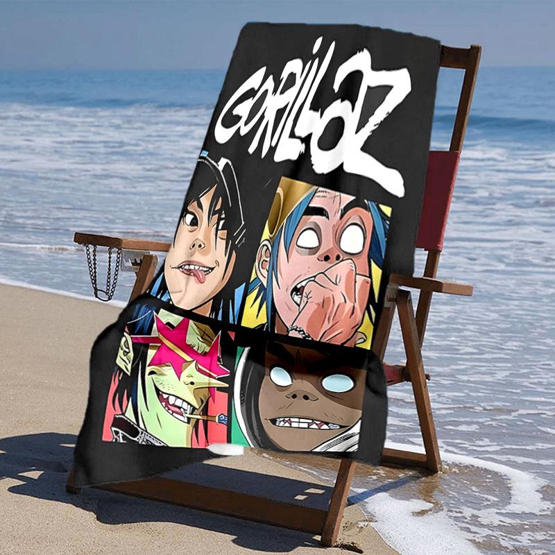 proof beach towel with Gorillaz band pattern - soft,absorbent,quick-drying,machine washable - perfect for swimming,camping,bathing