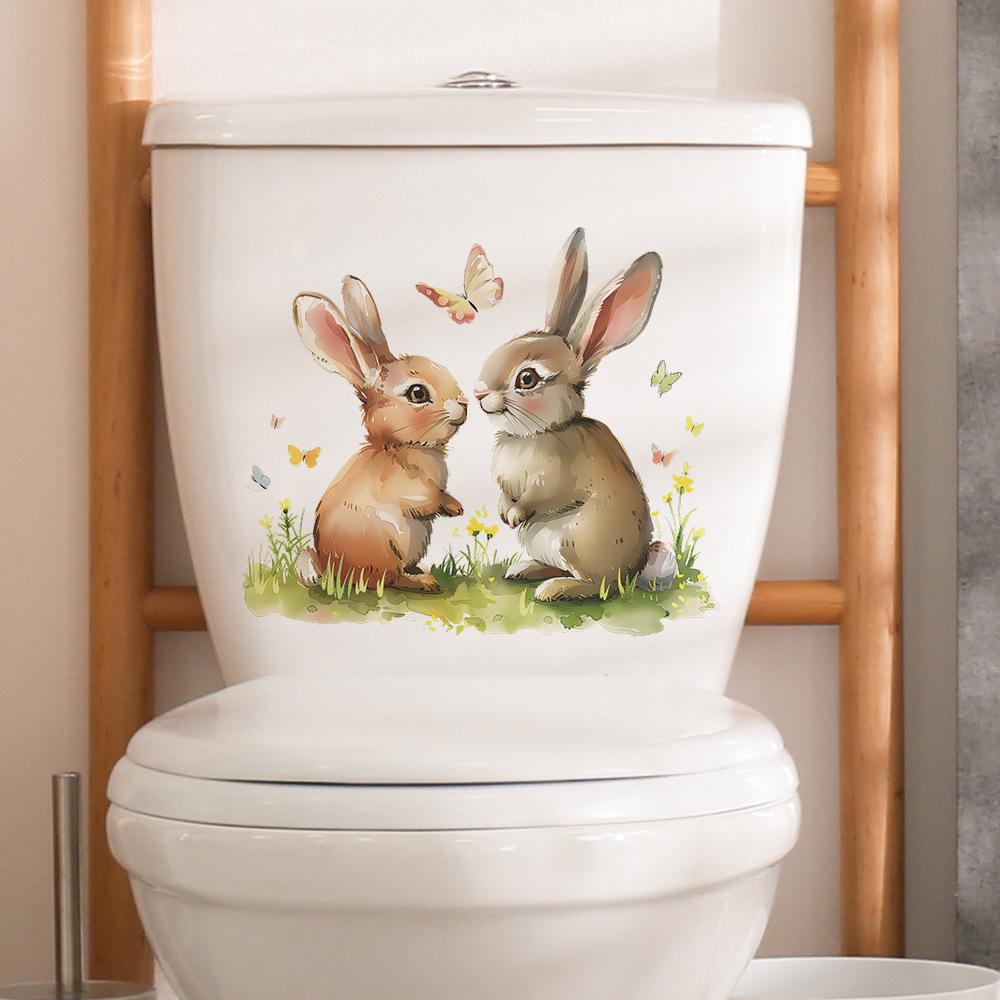 Fun-m115 Милый мультфильм кролик трава туалет с ванной украшение ванной комнаты настенная наклейка