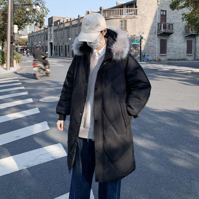 Пуховик мужской средней длины зимняя новая корейская свободная модная утолщенная рабочая куртка в стиле Гонконга