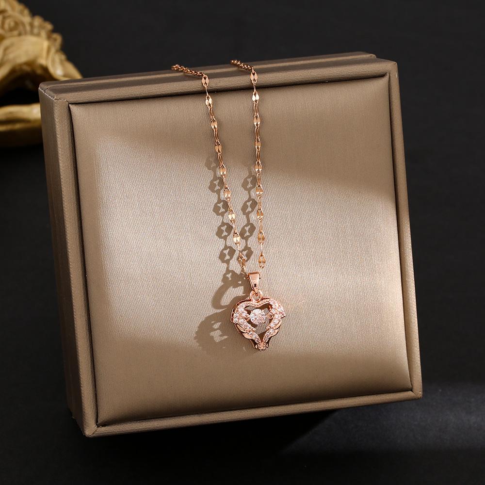 Elegant Korean Micro-Inlaid Titanium Necklace - Luxurious Women's Clavicle Chain, Non-Fading, Unique Minority Design.