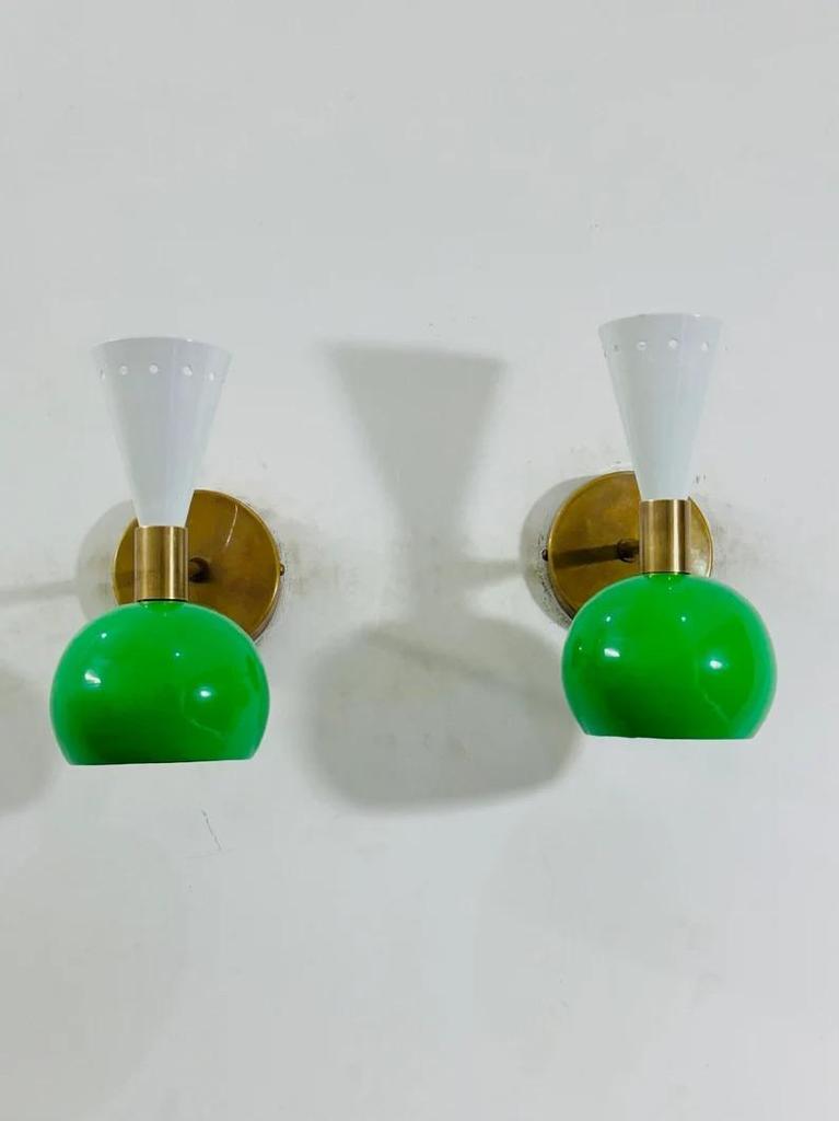 Mid Century Italian Brass Wall Sconce: Diabolo Dual Tone Light - Set of 2