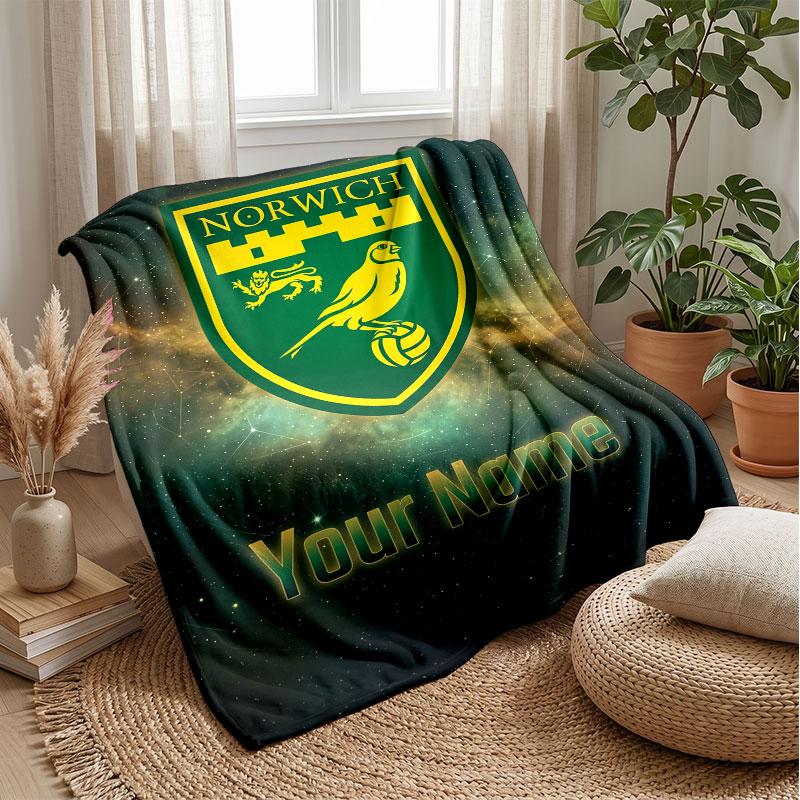 Norwich City Custom Name Text Flannel Blanket Soccer Logo Personalized Fleece Throw Blanket Special Gift For Sofa Bedroom Home