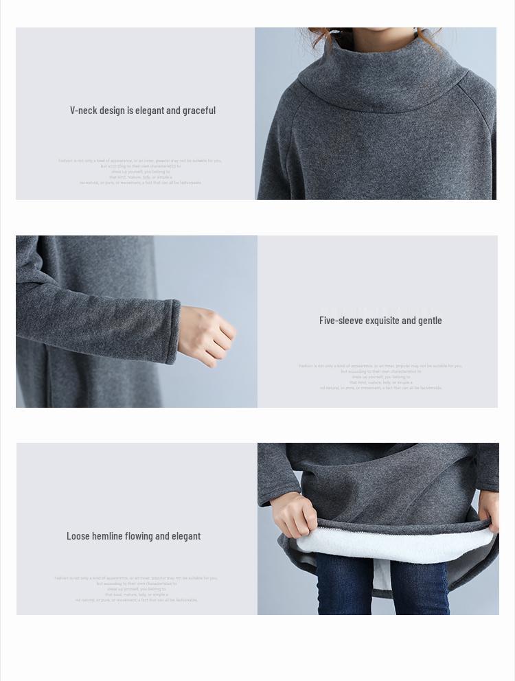 2017 Этнический стиль Большой размер Хлопково-льняное платье на флисовой подкладке с высоким воротником