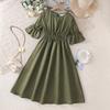 Весна/Лето 2026 Ретро зеленое детское платье-принцесса с короткими рукавами и зауженной талией