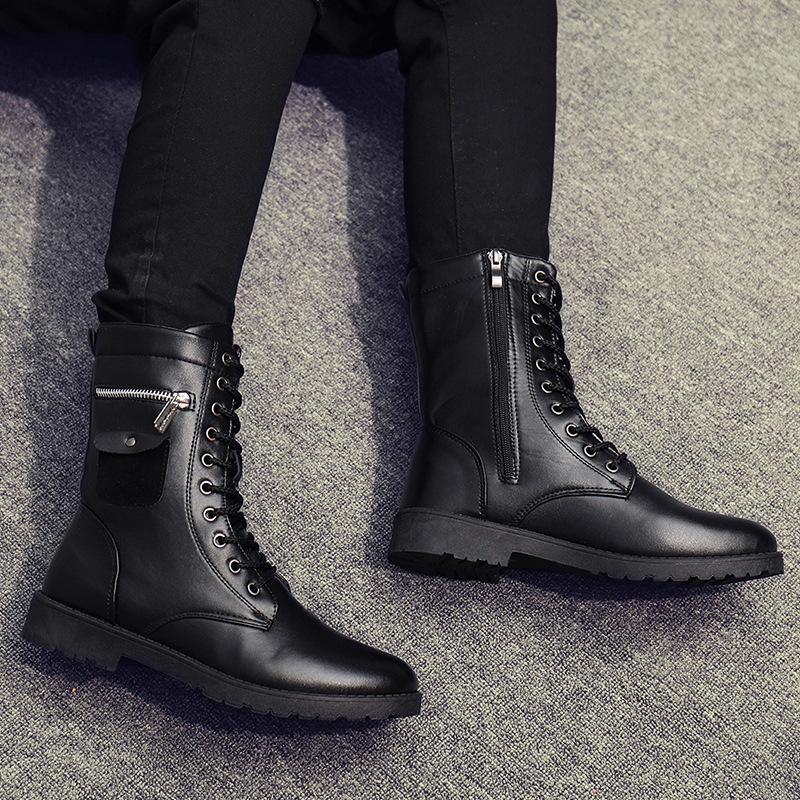 Мужские высокие ботинки Martin: Британский и корейский стиль, модные, универсальные, рабочие ботинки до середины икры на осень