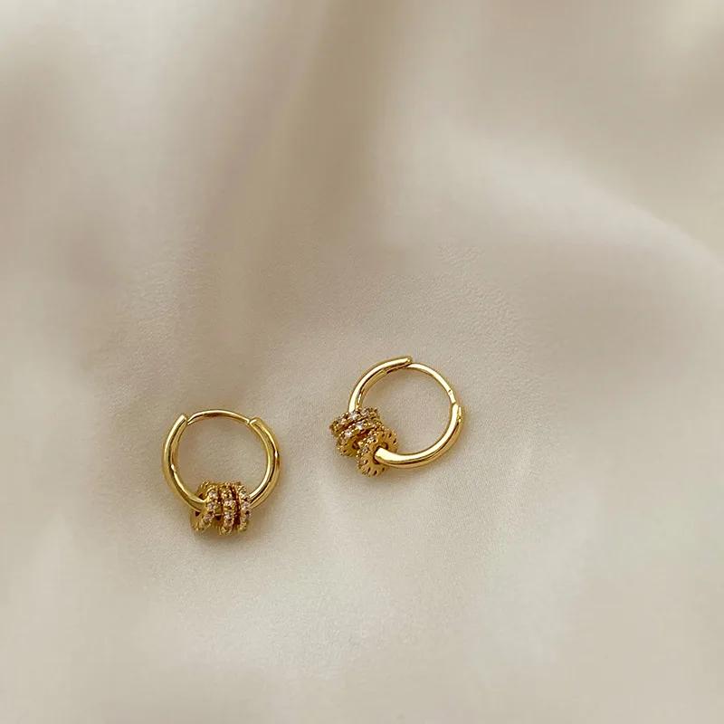 Classic Gold Color Stainless Steel Geometric Circle Hoop Earrings for Women Charm Zircon Korean Zircon Party Accessories Gift