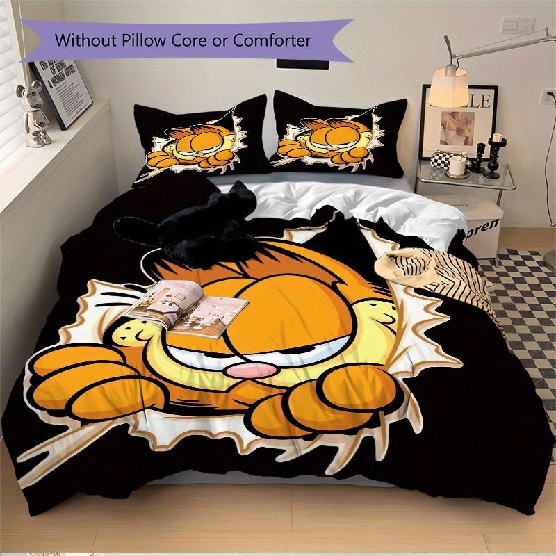 3pcs Garfield Cartoon Character Bedding Set, Including 1 Quilt Cover and 2 Pillow Shams, Without Filling, Soft and Comfortable Home Bedroom