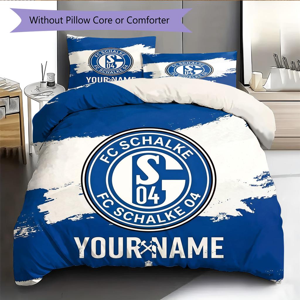 Custom Name FC Schalke 04 Pattern Bedding Quilt Set Home Decoration Gift (1 * duvet cover + 2 * pillowcase without core)