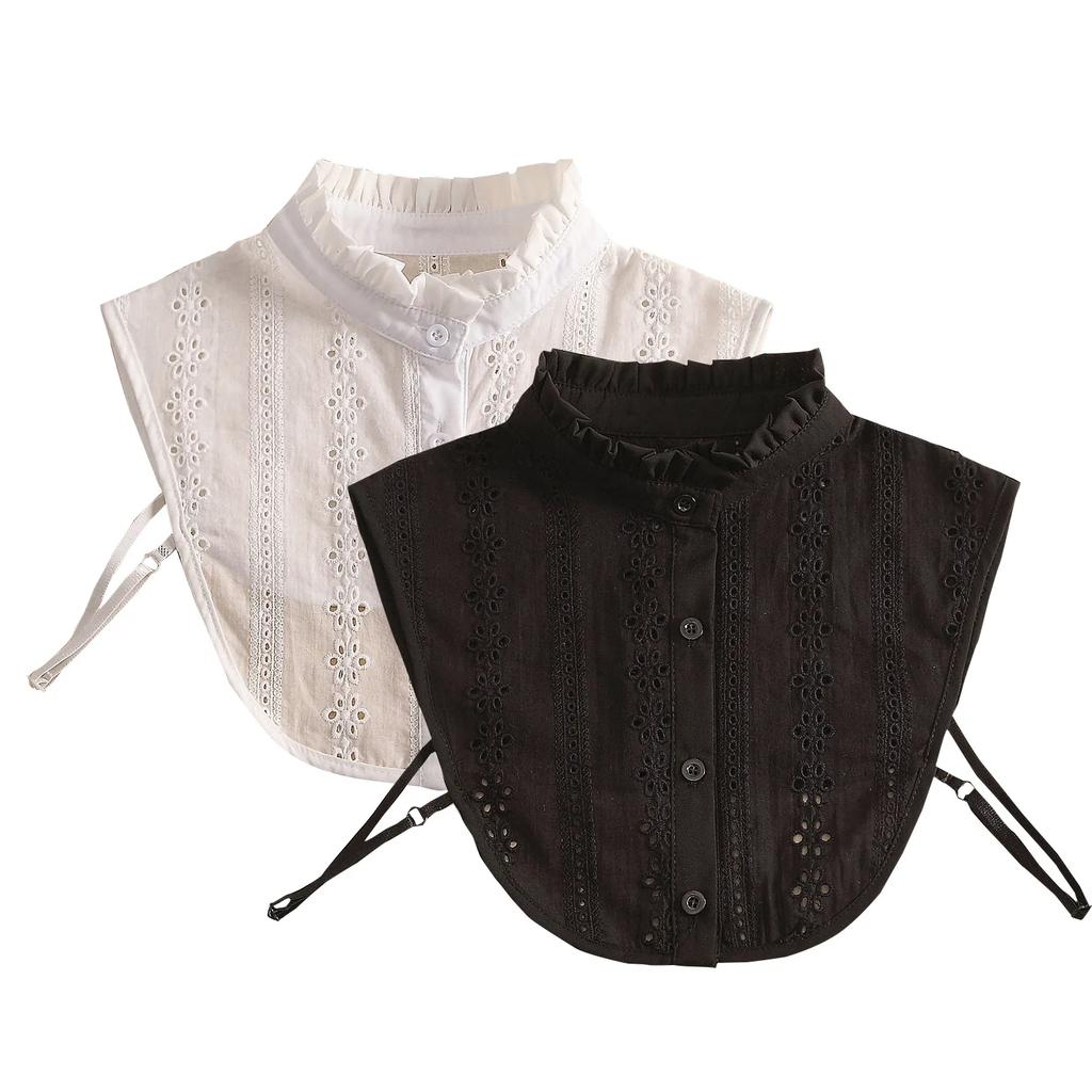 Linbaiway Women Stand Ruffle Lace Chiffon Fake Collar Detachable False Collar Adult Sweater Blouse Top Removable Faux Collar
