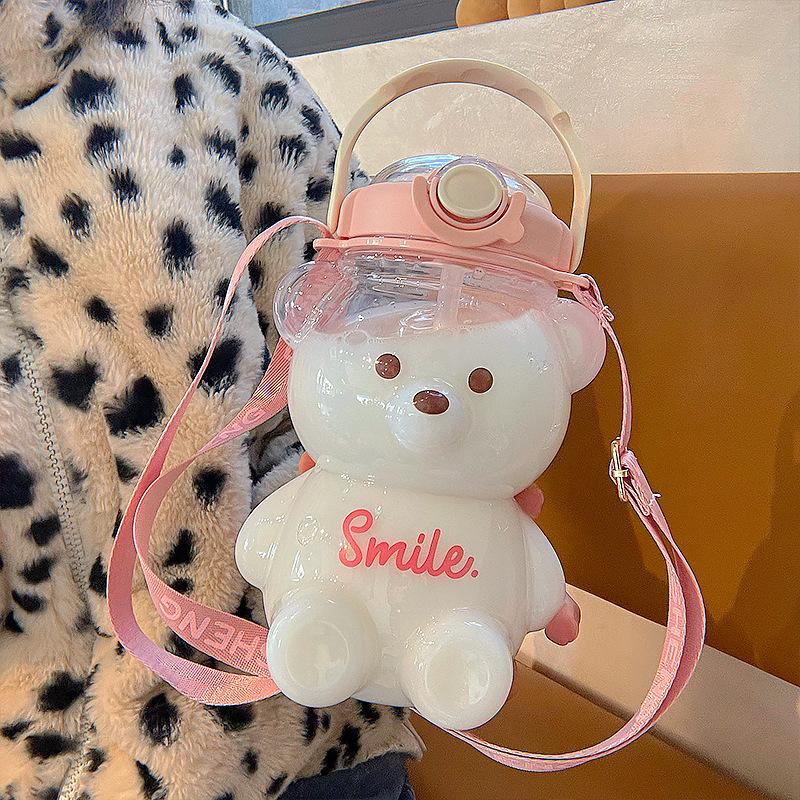 New Cute Bear Cup Various Modes of 1000ml Tumbler with Straw Kawaii Water Bottle For Girl Kid Home Outdoor Drinking Kettle
