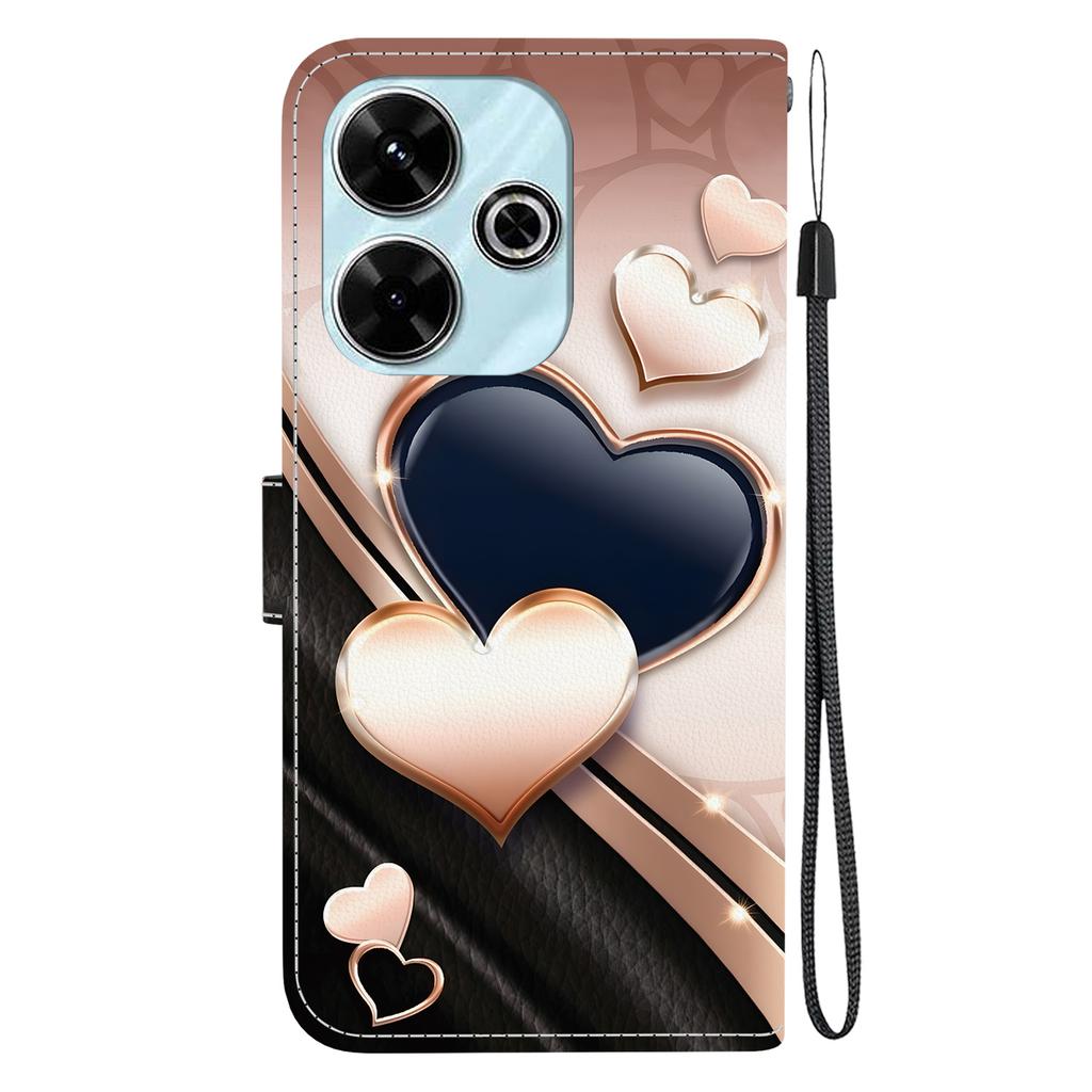 Handmade PU Leather Flip Case for Xiaomi Redmi 13 (4G) / Xiaomi Poco M6 4G Anti-Slip Shockproof Cover with Wrist Strap & Heart/Rose Cat Designs