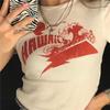 Vintage Casual Punk Crop Top Y2k Aesthetic Graphic Print White Short Sleeve T-shirt Women Streetwear Harajuku Basic Tee Slim