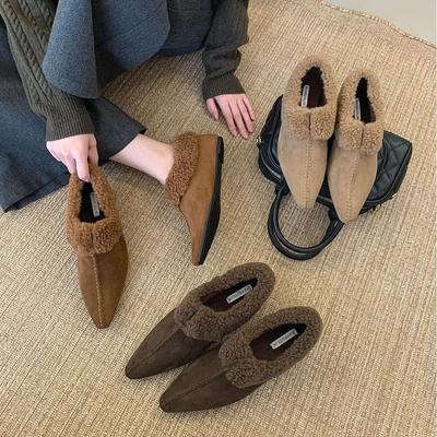 Ретро бархатные теплые одинарные туфли женские осень и зима новая мода новые черные универсальные и тонкие пушистые туфли хлопковые одинарные туфли