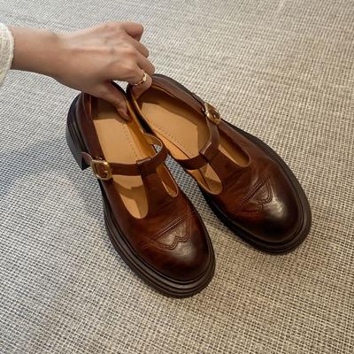 Лоферы на толстой подошве и толстом каблуке для женской ретро-моды, абсолютно уникальные для невысоких людей, Т-образные на высоком каблуке, туфли Мэри Джейн.