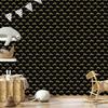 Black and gold tropical pattern wallpaper, black, ochre background, 50x1000