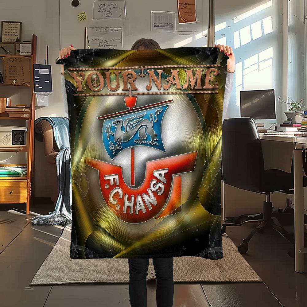 1PC Fc Hansa Rostock Custom Name Patterned Flannel Blanket Suitable For All Seasons For Home Decor Warmth And Comfort Gifts Holiday Present