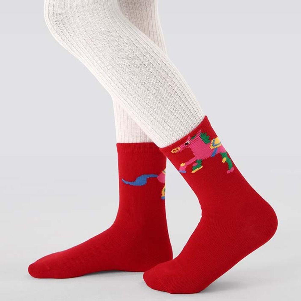 Good Luck Children Red Socks Cartoon Horse Year Red Socks Winter Cotton Sock New Year Celebration