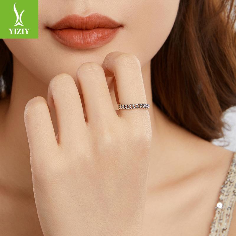 S925 Sterling Silver Cuban Chain Open Ring, Personalized Vintage Chain Adjustable Ring Jewelry