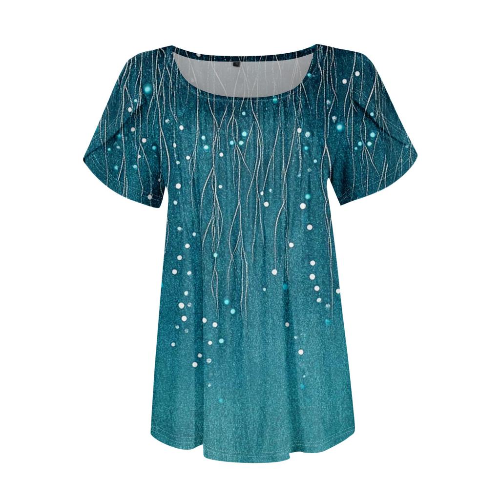 Womens Tops Petal Short Sleeve Summer Round Neck Shirts Floral Printing Blouses For Women Dressy Casual