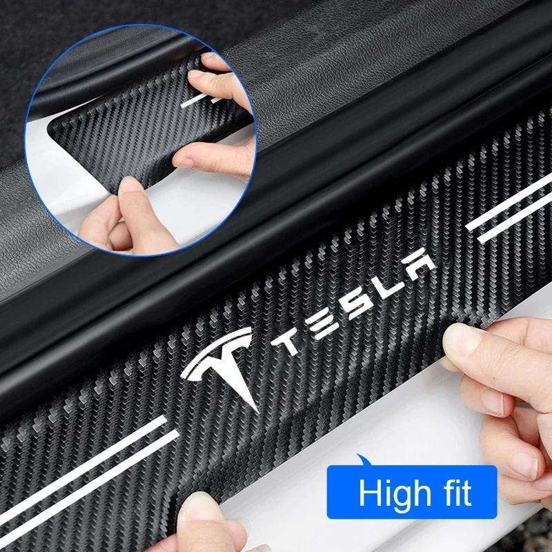 Автомобильная наклейка 2025 Новая Tesla Углеродное волокно Наклейка на порог двери автомобиля Автомобильная защитная полоса на багажник Для Tesla Model 3 X S Y аксессуары