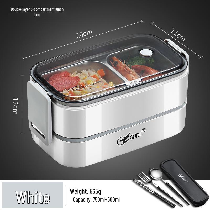 304 Stainless Steel Insulated Double-Layer Lunch Box for Microwave, with Compartments - Ideal for Students and Office Workers.
