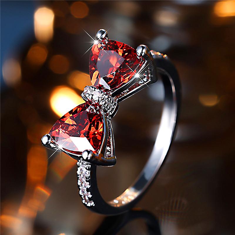 Роскошное женское обручальное кольцо с бантиком из радужного камня, модного цвета, свадебное украшение для невесты, подарок для женщин