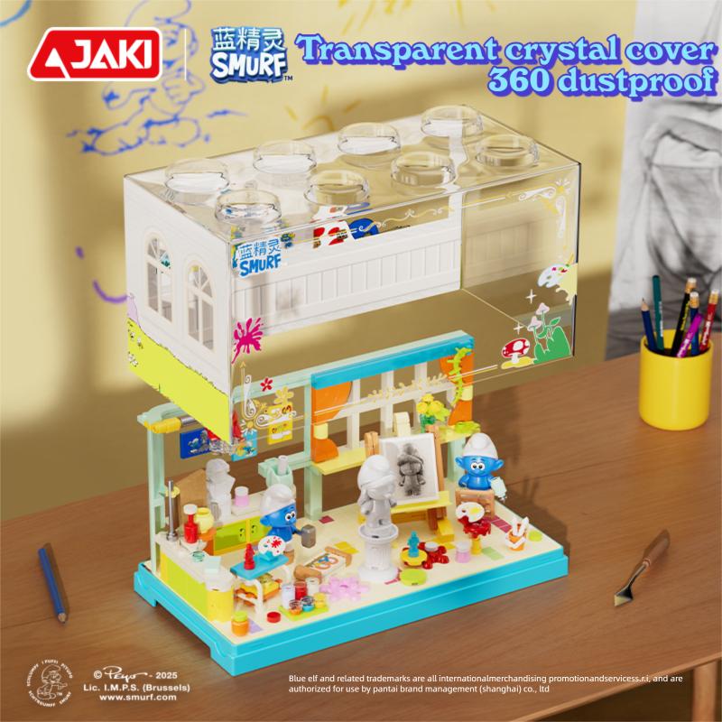 Non-Toxic Smurfs Painting Room Magic House Building Blocks Cartoon Hut Model Bricks With Dust Cover Kids Educational Toys Holiday Gifts