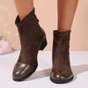 Retro Suede Slim Boots, Women's Shoes, New Square-toed, Thick-heeled Sock Boots, Short Boots