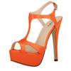 New Women Sandals 14cm Sexy T-Strap Peep Toe Platform Summer Red Wedding Shoes Patent Leather Thin High Heels Shoe