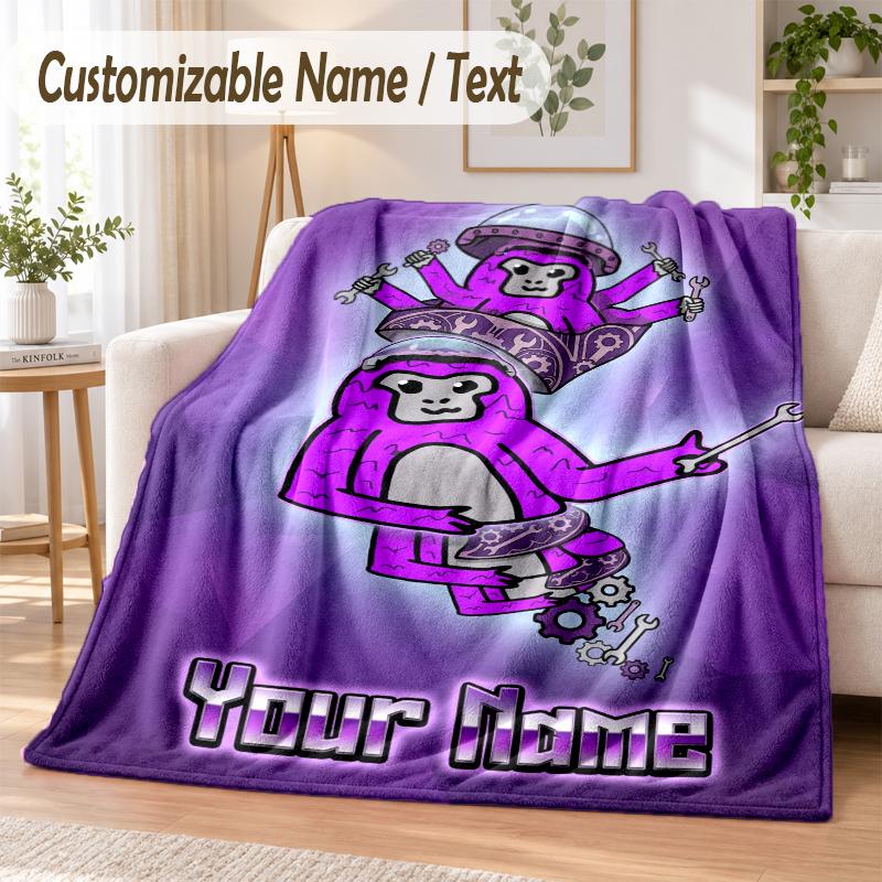 Gorilla Tag cartoon Custom Name Flannel Throw Blanket Soft Warm for Sofa Bed Indoor Home Use