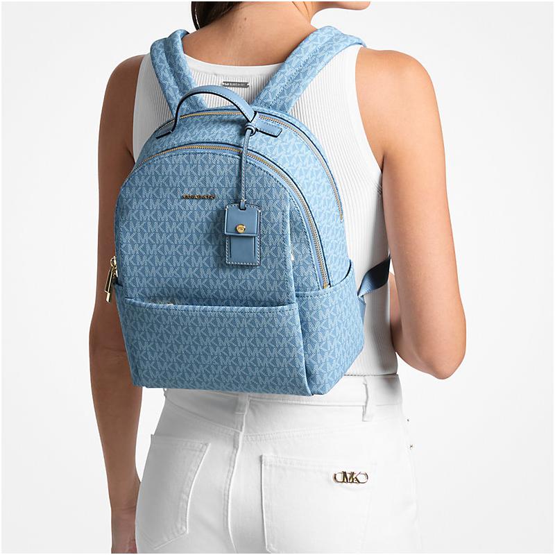 MICHAEL KORS Sable monogram print coated canvas faux leather backpack medium women's blue