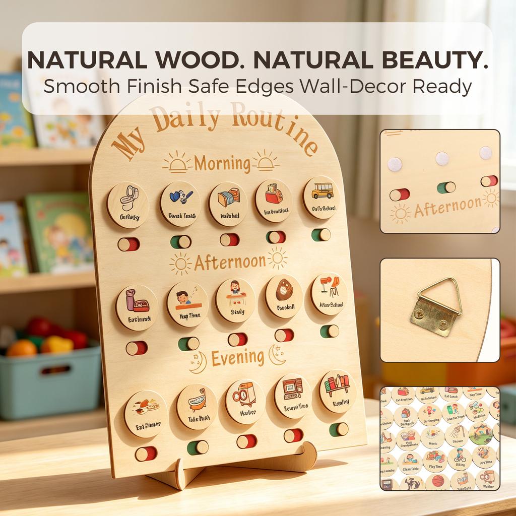 Wooden Daily Routine Chart Kids Visual Schedule Routine Chart Toddlers Morning Bedtime Routine Chart Toddlers Wooden Chore Chart
