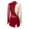 Women‘s Sparkly Rhinestone Leotard Dress Sheer Mesh Long Sleeve Mock Neck Color Blocking Asymmetrical Hem for Figure Skating Latin Performance