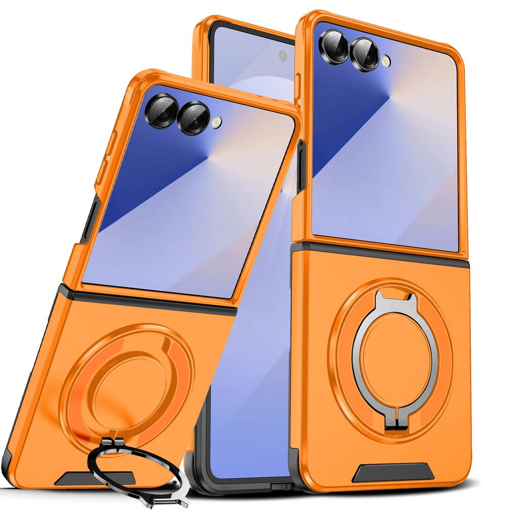 Rugged Heavy Armor Ring Phone Case for Samsung Galaxy Z Flip 8 7 6 Flip7FE Magnetic Rotable Bracket Shockproof Protection Cover