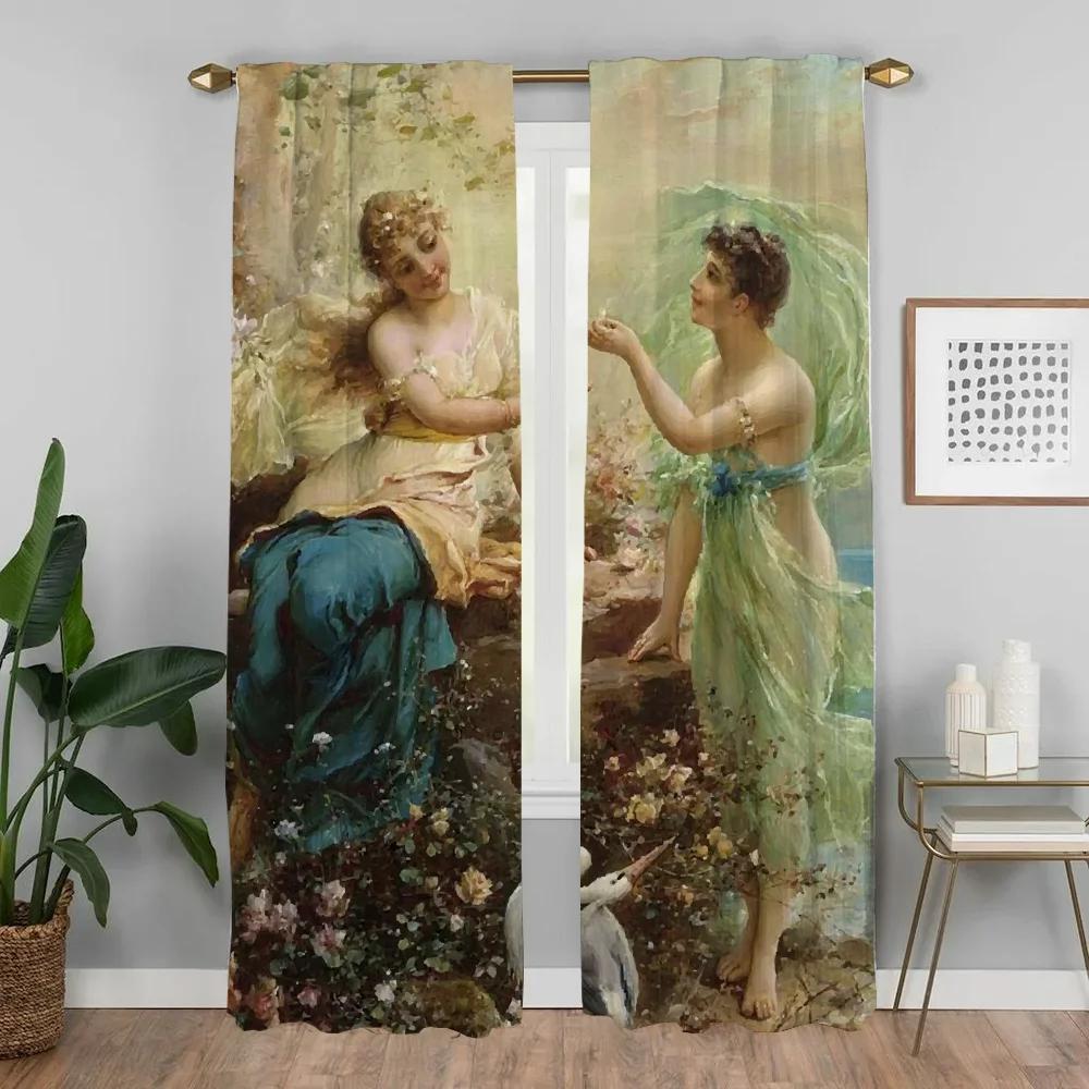 Curtains for Living Room Curtain Vectorial Paintings Shades Halloween Decoration Home Interior Curtains 2 Pieces Partition Child