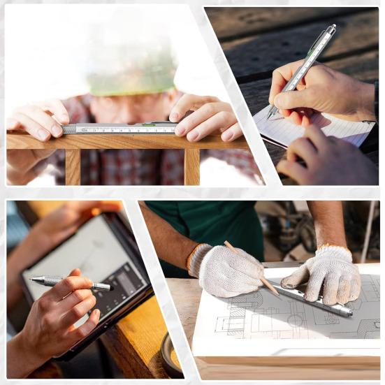 Мультитул Ручка Многофункциональные Ручки со Светодиодной Подсветкой Плоская Крестовая Отвертки Уровень Линейка Открывалка для Бутылок Стилус Крутые Гаджеты Подарки для Мужчин