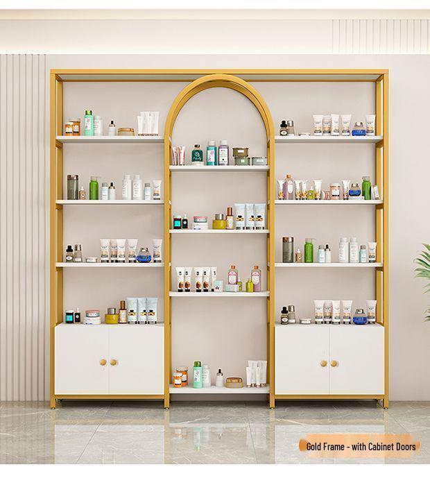 Nail Polish Display Rack: Wall-Mounted, Integrated Light, Luxury Multi-Layer Wrought Iron Shelves
