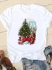 Christmas Fashion Print T-shirt New Year Women Clothes Coffee Style Watercolor 90s O-neck Graphic Lady Casual Female Shirt Tee