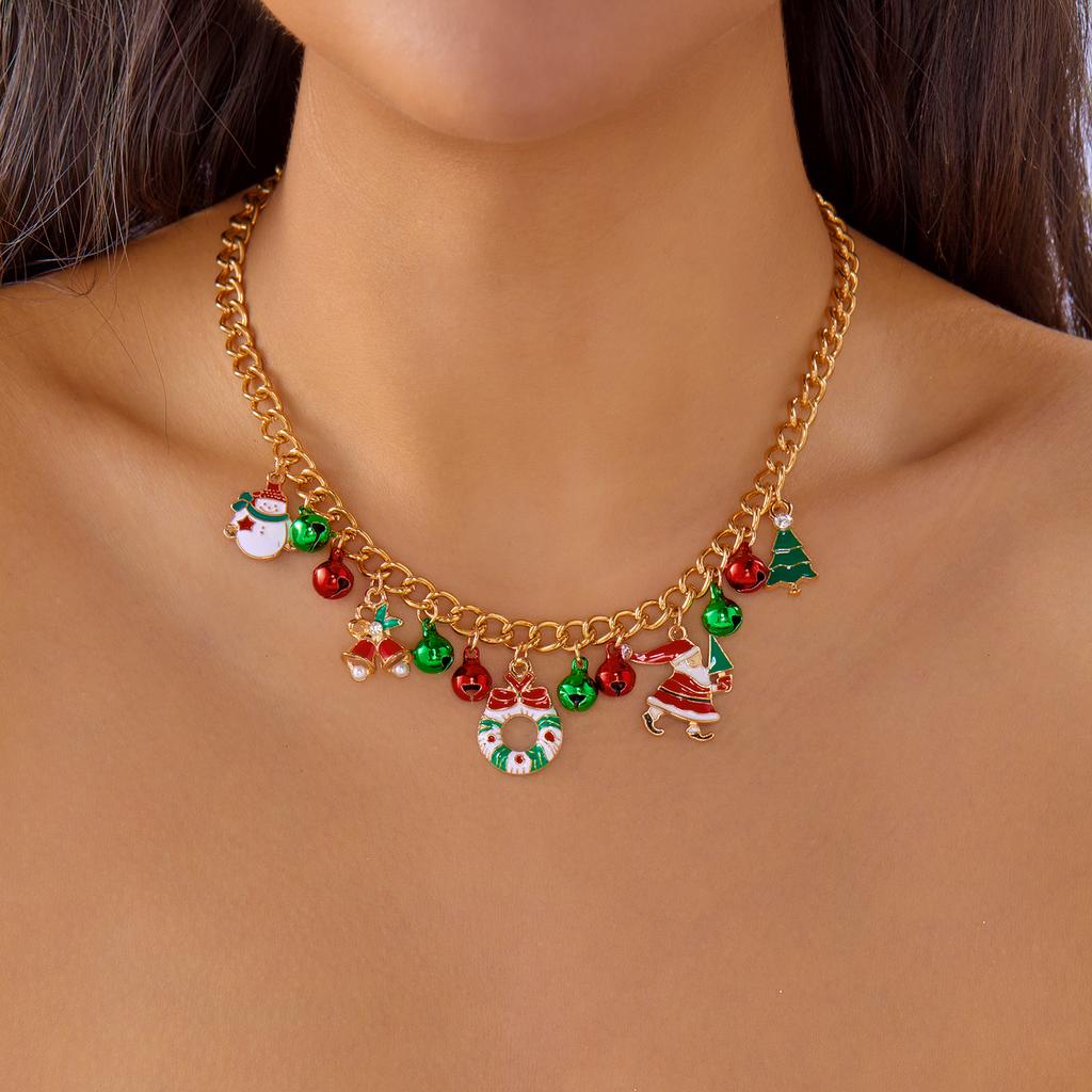 Creative Christmas Elements Metal Chain Bracelets for Women Men Santa Claus Tree Elk Snowman Pendant Necklace Festival Jewelry