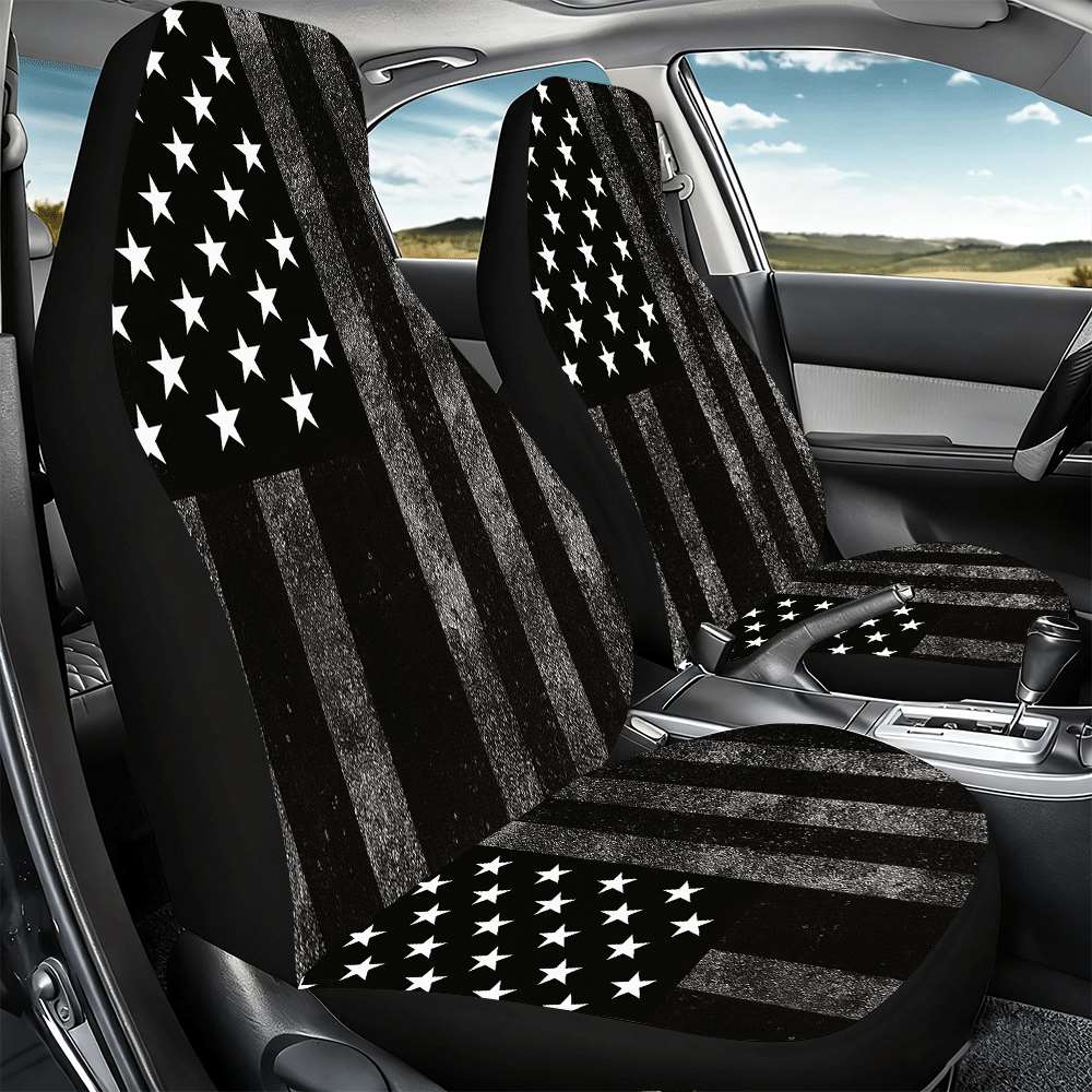 2pcs Black and White Car Seat Covers American Flag Design Perfect for Christmas Women's Car Accessories Fit for Cars Trucks