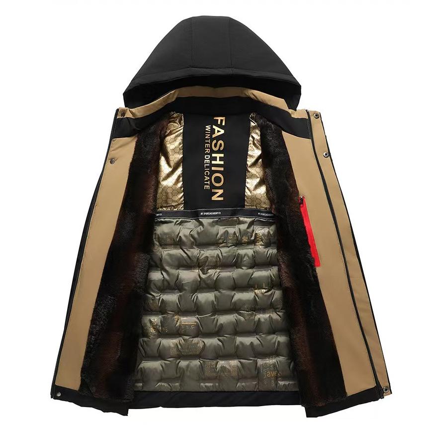 Зимняя куртка с толстой подкладкой из бархата, Черно-золотая куртка с пуховой подкладкой, Куртка с подкладкой, Мужская теплая куртка, Куртка с подкладкой