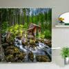 Водопад Летний Пейзаж Занавески для Душа Лесные Деревья Тропический Пейзаж Джунглей Занавеска для Ванной Комнаты Декор Фона для Стены С Крючком