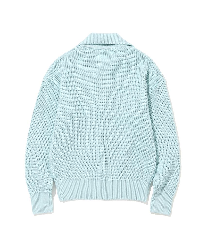 KNITTED Soft Cotton Heavy Waffle Half Zip Knit Sky Blue