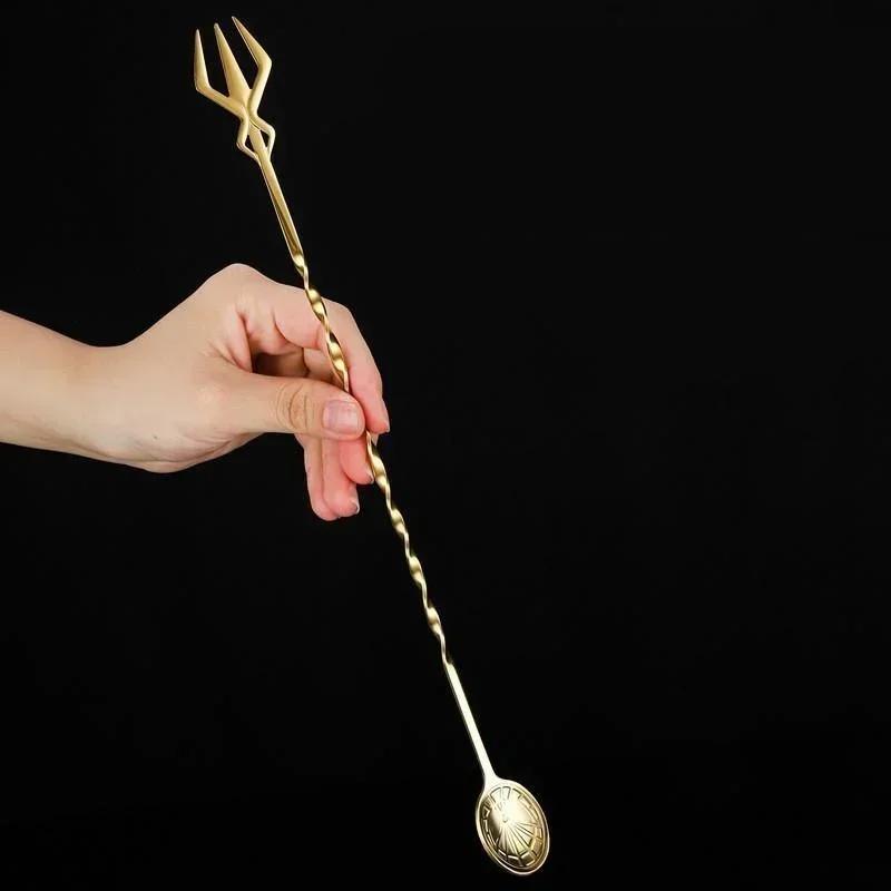 32cm Long Handle Cocktail Spiral Stirring Spoon Fork Stainless Steel Whiskey Stirring Stick Cocktail Shaker Bar Accessories